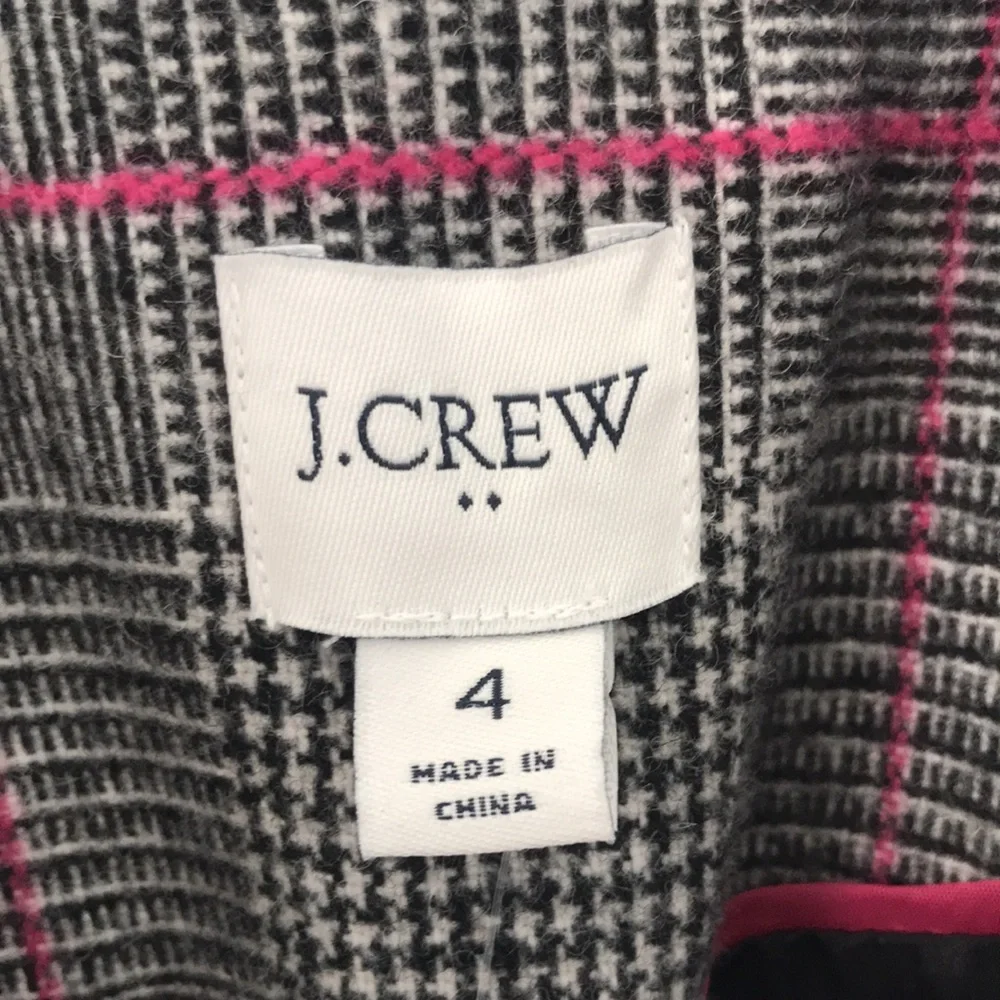 J Crew Glen Plaid Topcoat Wool Black Ivory Plum Size 4 - Picture 13 of 16